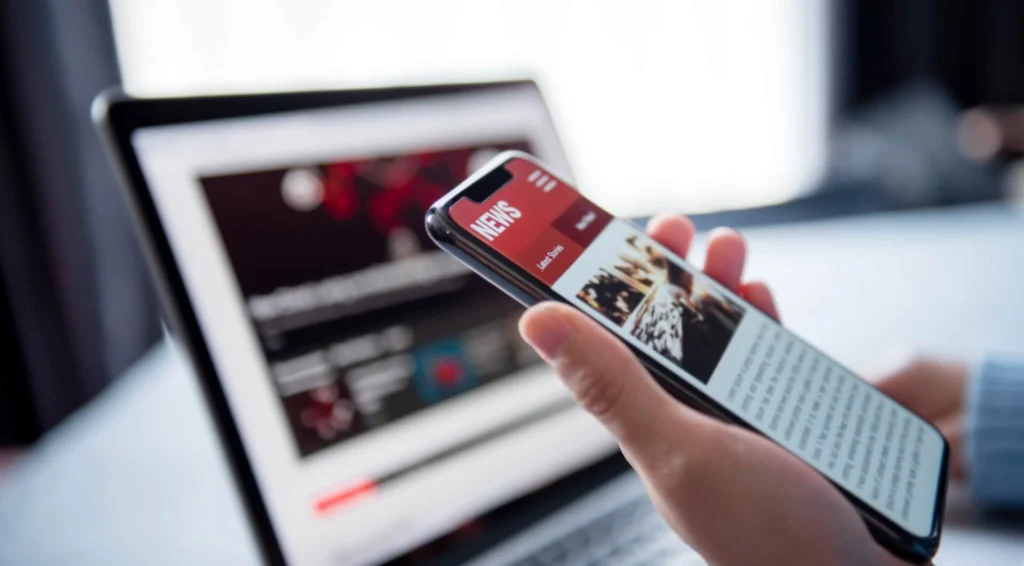 Online coverage displayed on cell phone