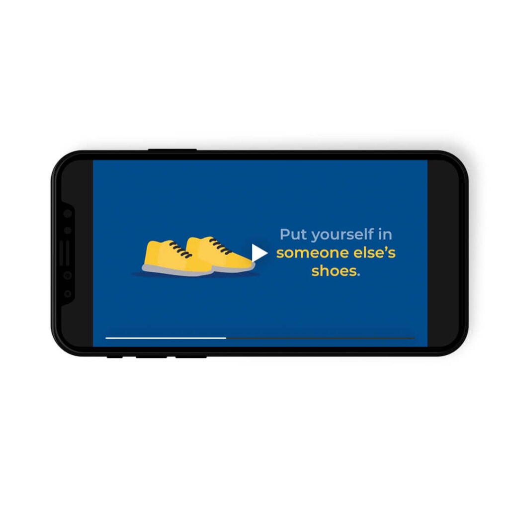 Screenshot on a mobile phone of shoes with text "Put yourself in someone else's shoes."