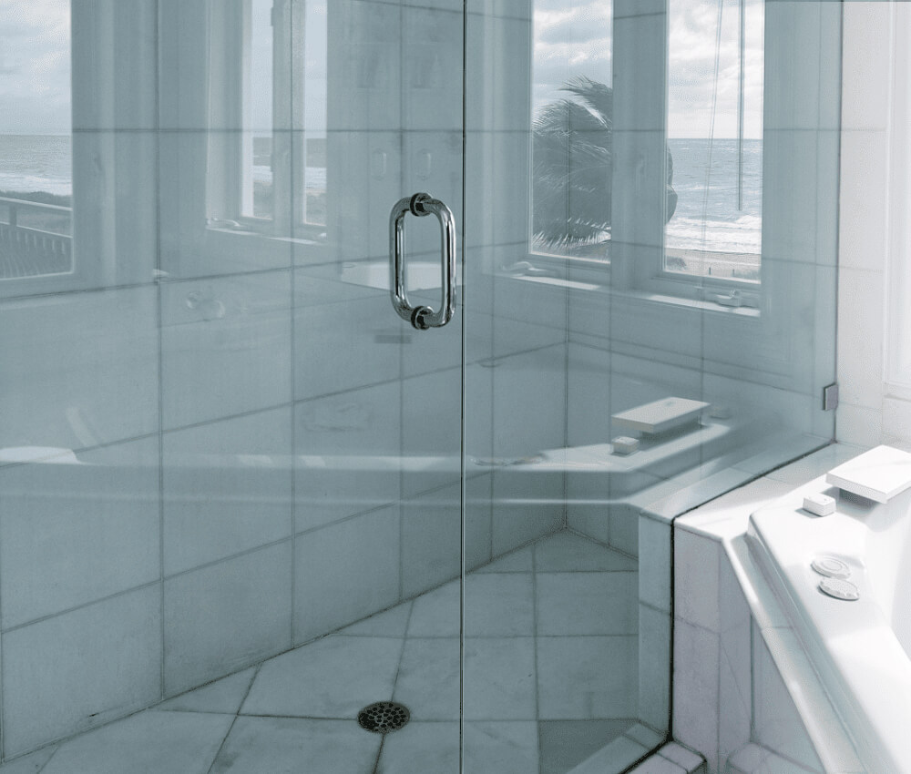 Shower enclosed with glass doors